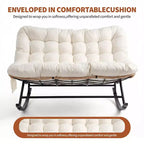 Outdoor Rocking Chair with Soft Fleece,Rattan & Rubber Wood Steel Frame, UV-Resistant Cushion,Side Pocket & 450lb Weight Capacity for Patio & Nursery
