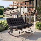 Outdoor Rocking Chair with Soft Fleece,Rattan & Rubber Wood Steel Frame, UV-Resistant Cushion,Side Pocket & 450lb Weight Capacity for Patio & Nursery