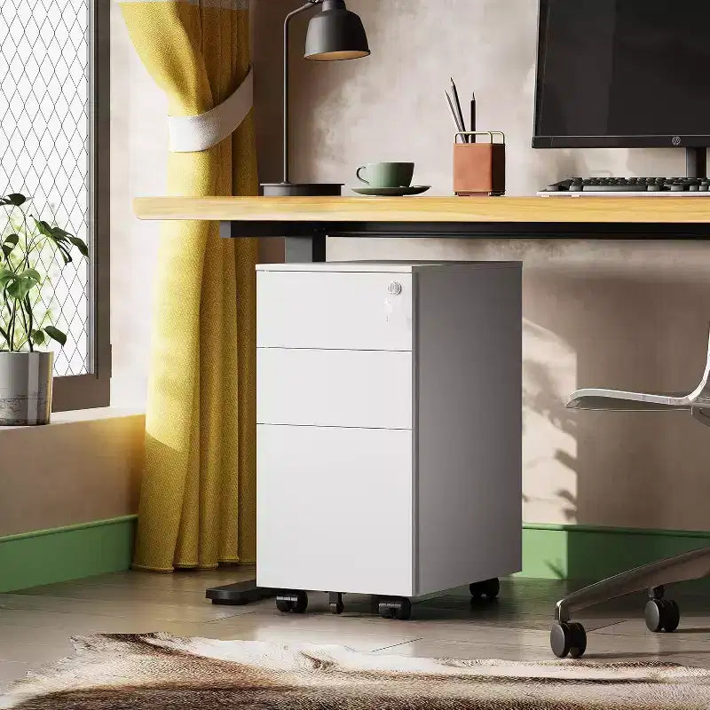 DEXYLLO Cassettiera mobile a 3 cassetti per ufficio domestico, Armadietto verticale sottile da 11,8, Organizzatore di documenti salvaspazio con serratura