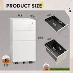 DEXYLLO Cassettiera mobile a 3 cassetti per ufficio domestico, Armadietto verticale sottile da 11,8, Organizzatore di documenti salvaspazio con serratura