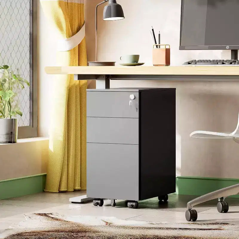 DEXYLLO Cassettiera mobile a 3 cassetti per ufficio domestico, Armadietto verticale sottile da 11,8, Organizzatore di documenti salvaspazio con serratura