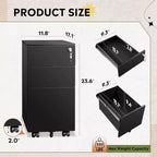 DEXYLLO Cassettiera mobile a 3 cassetti per ufficio domestico, Armadietto verticale sottile da 11,8, Organizzatore di documenti salvaspazio con serratura