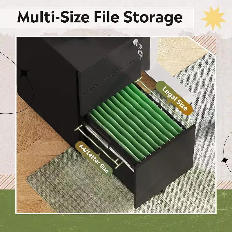 DEXYLLO Cassettiera mobile a 3 cassetti per ufficio domestico, Armadietto verticale sottile da 11,8, Organizzatore di documenti salvaspazio con serratura