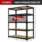 3050LBS Heavy Duty 5-Tier Storage Shelves 72H x 48W x 24D Adjustable Metal Shelving Black Rack for Garage Home Industrial