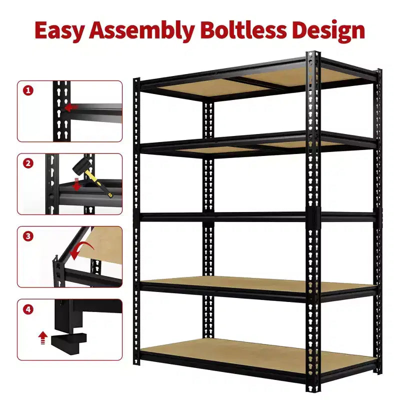 3050LBS Heavy Duty 5-Tier Storage Shelves 72H x 48W x 24D Adjustable Metal Shelving Black Rack for Garage Home Industrial
