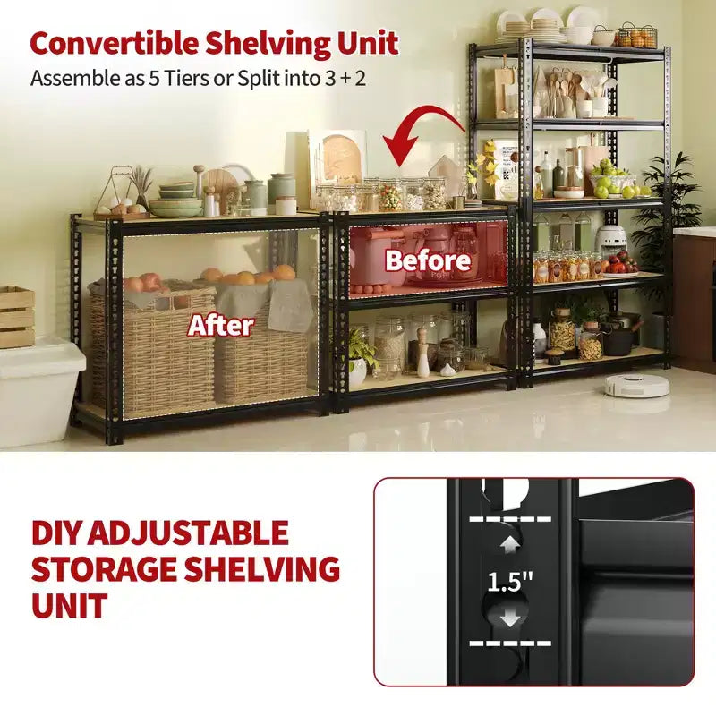 3050LBS Heavy Duty 5-Tier Storage Shelves 72H x 48W x 24D Adjustable Metal Shelving Black Rack for Garage Home Industrial