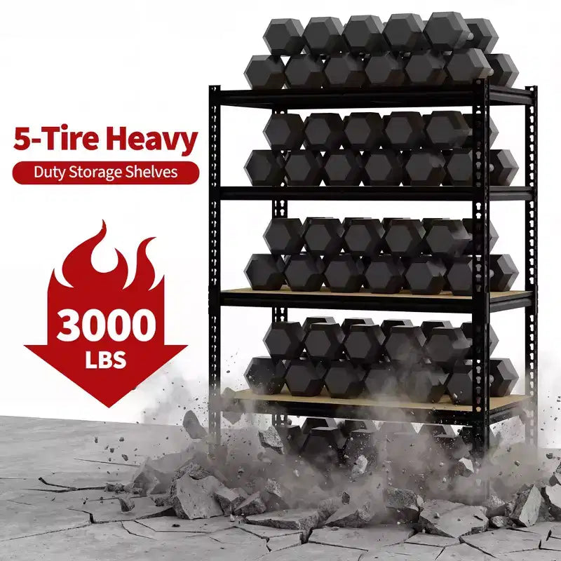 3050LBS Heavy Duty 5-Tier Storage Shelves 72H x 48W x 24D Adjustable Metal Shelving Black Rack for Garage Home Industrial