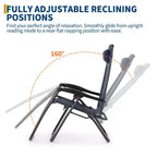 Patio Lounge Chairs Set of 2 with Side Tray & Headrest, Heavy Duty Steel Folding Outdoor Recliner, Adjustable Portable Camping Lawn Chairs for Yard