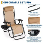 Patio Lounge Chairs Set of 2 with Side Tray & Headrest, Heavy Duty Steel Folding Outdoor Recliner, Adjustable Portable Camping Lawn Chairs for Yard