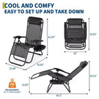 Patio Lounge Chairs Set of 2 with Side Tray & Headrest, Heavy Duty Steel Folding Outdoor Recliner, Adjustable Portable Camping Lawn Chairs for Yard