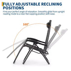 Patio Lounge Chairs Set of 2 with Side Tray & Headrest, Heavy Duty Steel Folding Outdoor Recliner, Adjustable Portable Camping Lawn Chairs for Yard