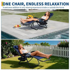 Patio Lounge Chairs Set of 2 with Side Tray & Headrest, Heavy Duty Steel Folding Outdoor Recliner, Adjustable Portable Camping Lawn Chairs for Yard