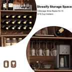 JVNOXK 71''Farmhouse-Style Arched Display Cabinet with Wine Rack and Glass Holder Wine Storage Cabinet for Dining Rooms and Living Rooms, Walnut