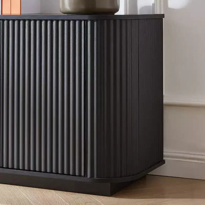 JVNOXK 64 Wave Pattern Sideboard Cabinet, Wooden TV Stand & Storage Buffet with Vertical Stripes for Living Room, Kitchen & Entryway, Black