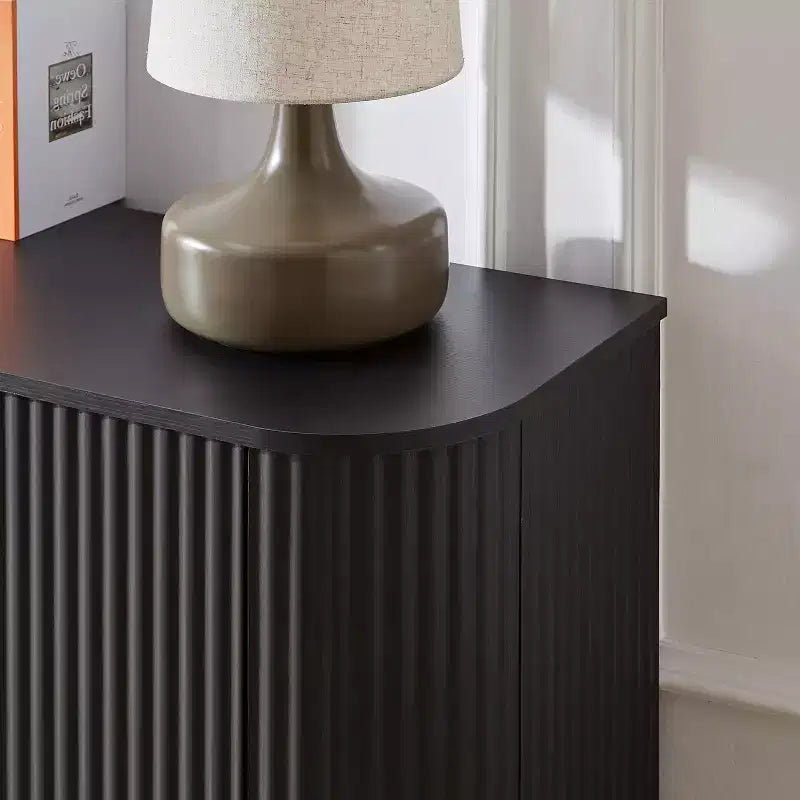 JVNOXK 64 Wave Pattern Sideboard Cabinet, Wooden TV Stand & Storage Buffet with Vertical Stripes for Living Room, Kitchen & Entryway, Black
