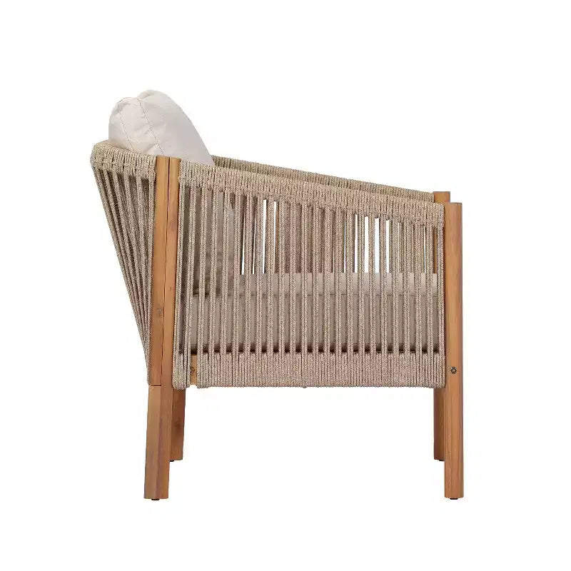 Christopher Knight Home Maha Sedia club moderna da esterno in acacia e corda intrecciata con cuscino