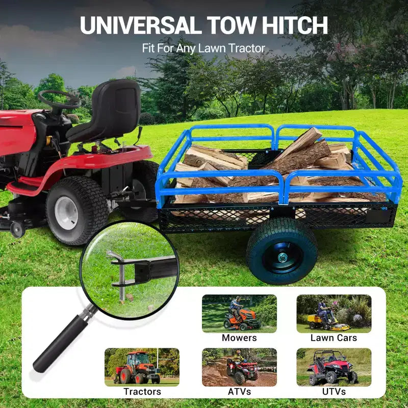 Rimorchio ribaltabile per ATV in acciaio per impieghi gravosi con capacità di 680 kg, carrello multiuso da 425 litri con sponde rimovibili per giardino e cortile