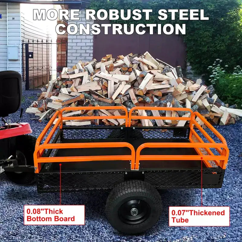 Rimorchio ribaltabile per ATV in acciaio per impieghi gravosi con capacità di 680 kg, carrello multiuso da 425 litri con sponde rimovibili per giardino e cortile