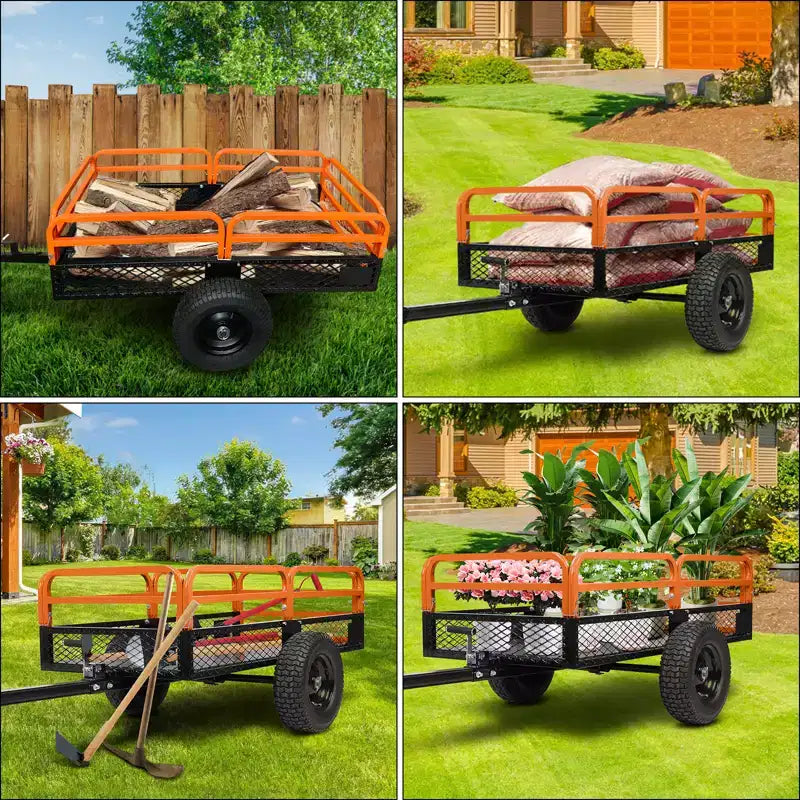 Rimorchio ribaltabile per ATV in acciaio per impieghi gravosi con capacità di 680 kg, carrello multiuso da 425 litri con sponde rimovibili per giardino e cortile
