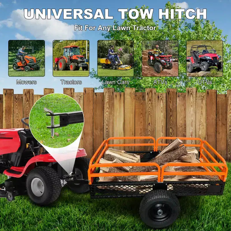 Rimorchio ribaltabile per ATV in acciaio per impieghi gravosi con capacità di 680 kg, carrello multiuso da 425 litri con sponde rimovibili per giardino e cortile