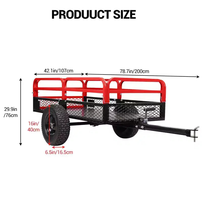 Rimorchio ribaltabile per ATV in acciaio per impieghi gravosi con capacità di 680 kg, carrello multiuso da 425 litri con sponde rimovibili per giardino e cortile
