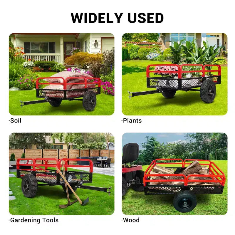Rimorchio ribaltabile per ATV in acciaio per impieghi gravosi con capacità di 680 kg, carrello multiuso da 425 litri con sponde rimovibili per giardino e cortile