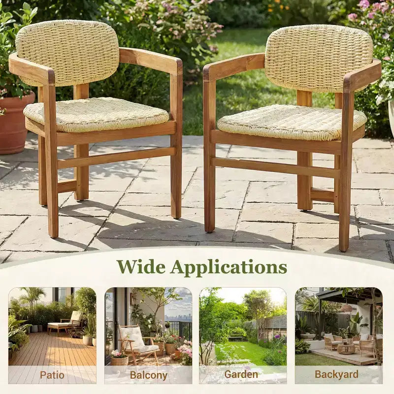GDFStudio Andre Set di 2 Sedie da Esterno in Legno di Acacia e Rattan Intrecciato