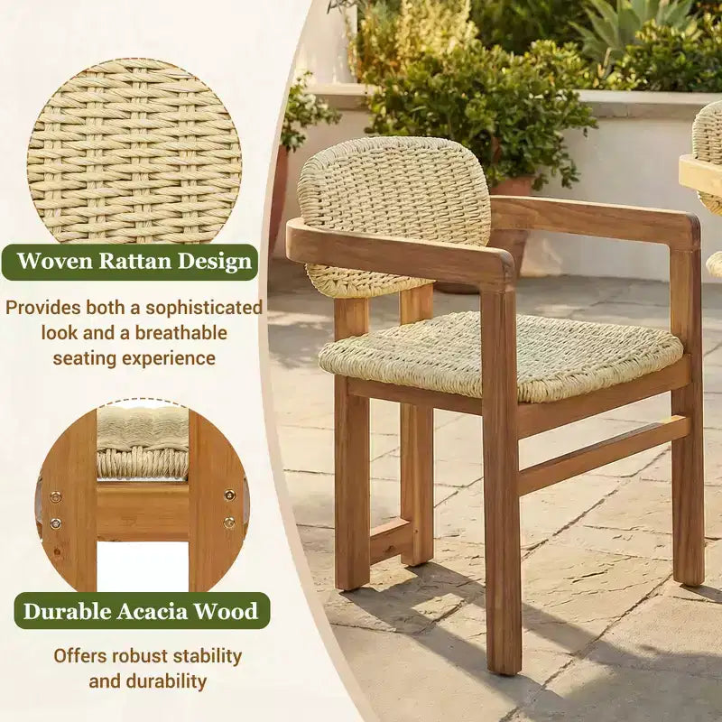 GDFStudio Andre Set di 2 Sedie da Esterno in Legno di Acacia e Rattan Intrecciato