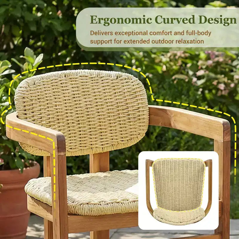 GDFStudio Andre Set di 2 Sedie da Esterno in Legno di Acacia e Rattan Intrecciato
