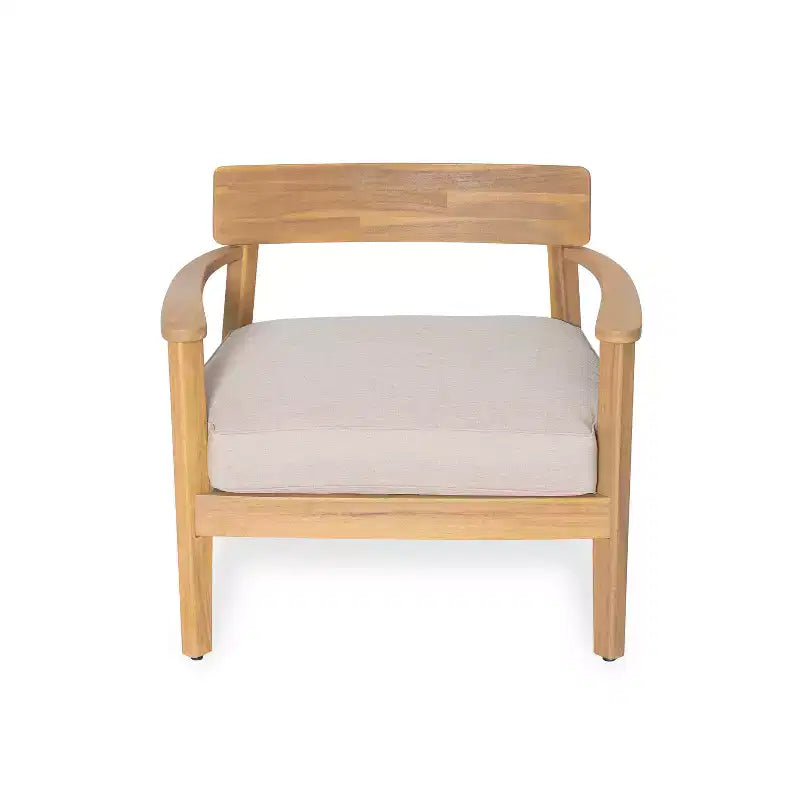 Sedie da club ModernLuxe per esterni in legno di acacia con cuscini beige, sedie da patio ergonomiche con finitura in teak per giardino/patio