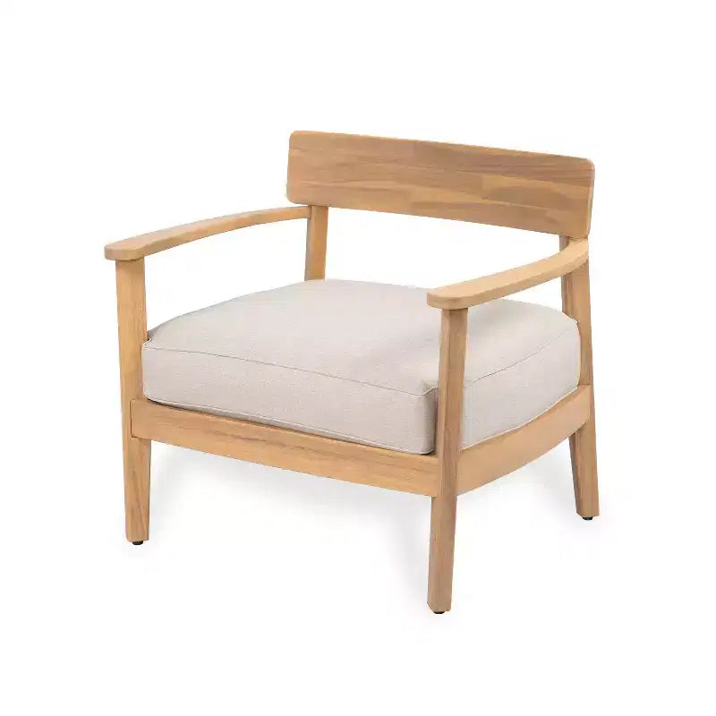 Sedie da club ModernLuxe per esterni in legno di acacia con cuscini beige, sedie da patio ergonomiche con finitura in teak per giardino/patio