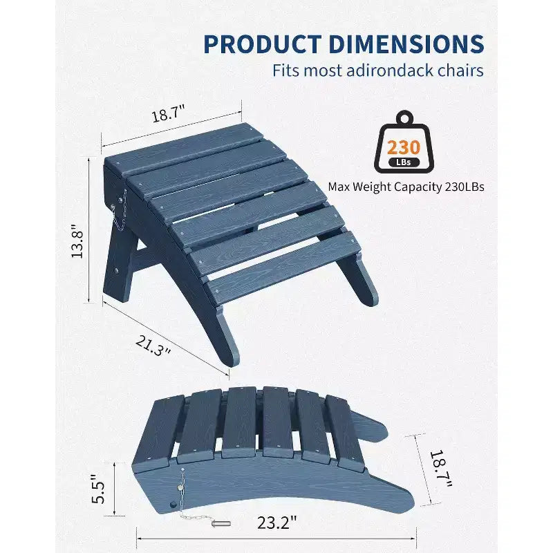2 pcs HDPE Folding Adirondack Ottoman Foot Rest, All-Weather Outdoor Footrest with Cup Holder, Easy Care, for Patio, Porch, Lawn, Poolside, Fire Pit