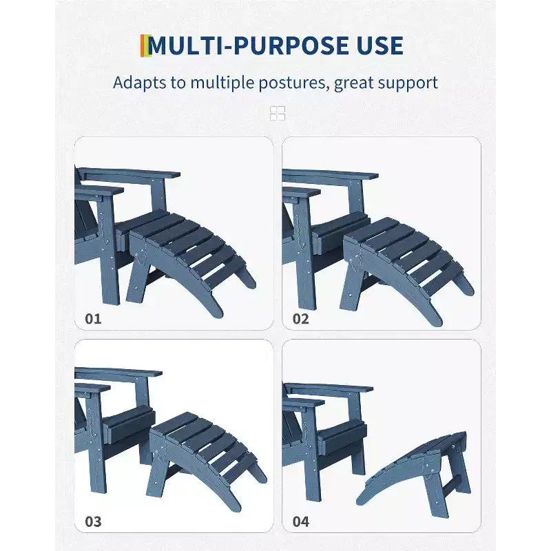 2 pcs HDPE Folding Adirondack Ottoman Foot Rest, All-Weather Outdoor Footrest with Cup Holder, Easy Care, for Patio, Porch, Lawn, Poolside, Fire Pit
