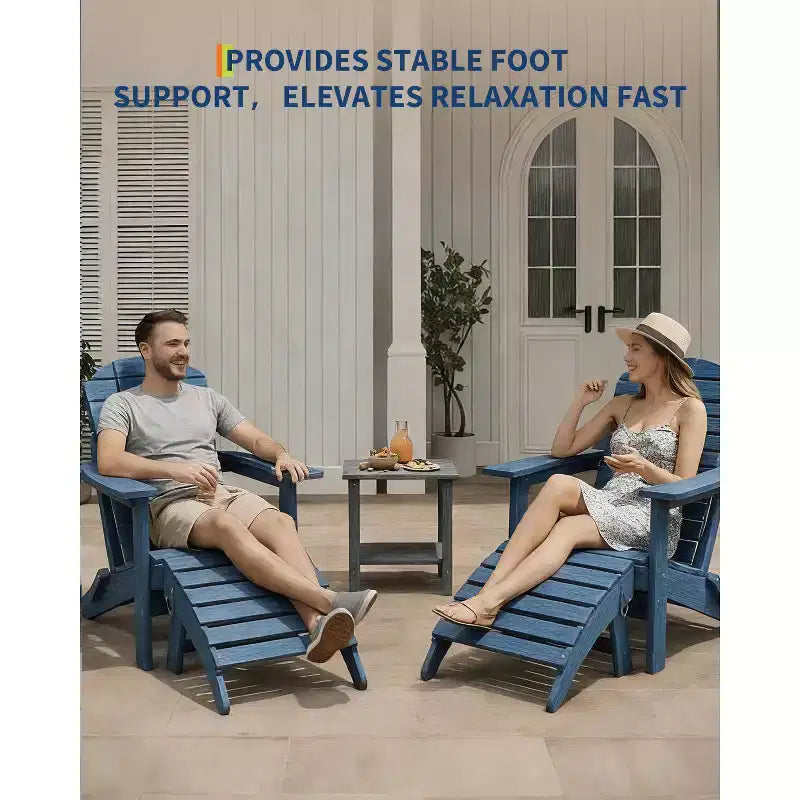 2 pcs HDPE Folding Adirondack Ottoman Foot Rest, All-Weather Outdoor Footrest with Cup Holder, Easy Care, for Patio, Porch, Lawn, Poolside, Fire Pit