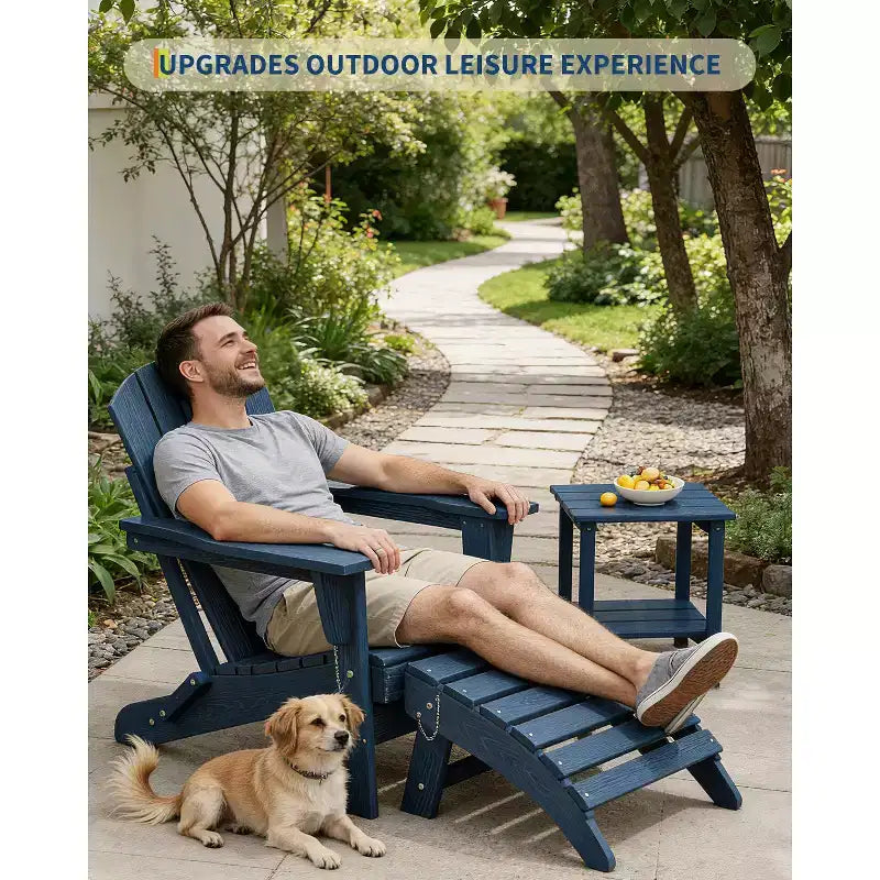 2 pcs HDPE Folding Adirondack Ottoman Foot Rest, All-Weather Outdoor Footrest with Cup Holder, Easy Care, for Patio, Porch, Lawn, Poolside, Fire Pit