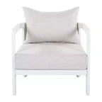 Poltrona da esterno ModernLuxe in alluminio, poltrona moderna inossidabile da giardino con cuscino beige, sedia da salotto per il cortile