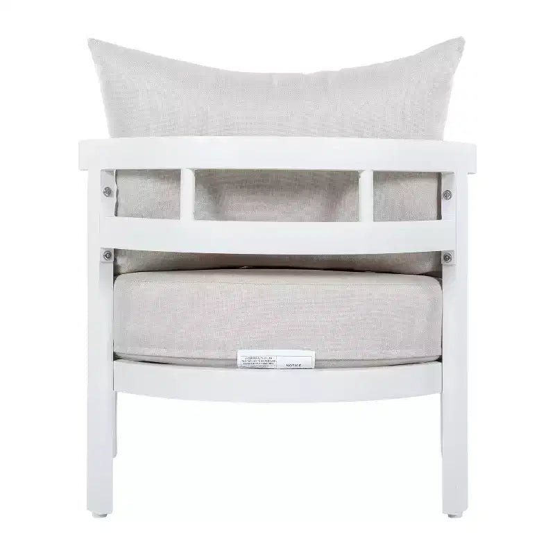 Poltrona da esterno ModernLuxe in alluminio, poltrona moderna inossidabile da giardino con cuscino beige, sedia da salotto per il cortile