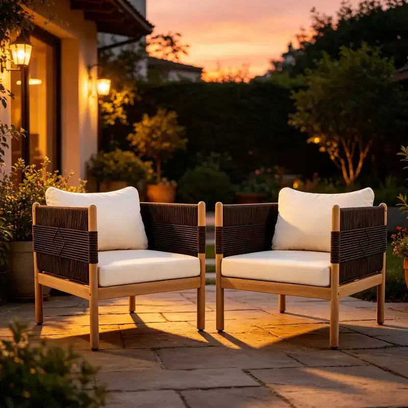 ModernLuxe Set di 2 sedie da pranzo per patio, sedia da club in corda per esterni, poltrona singola con cuscino morbido e struttura resistente alle intemperie