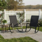 Gymax 2PC Outdoor Rocking Chairs Featuring Ergonomic Backrests and Secure Stoppers Black