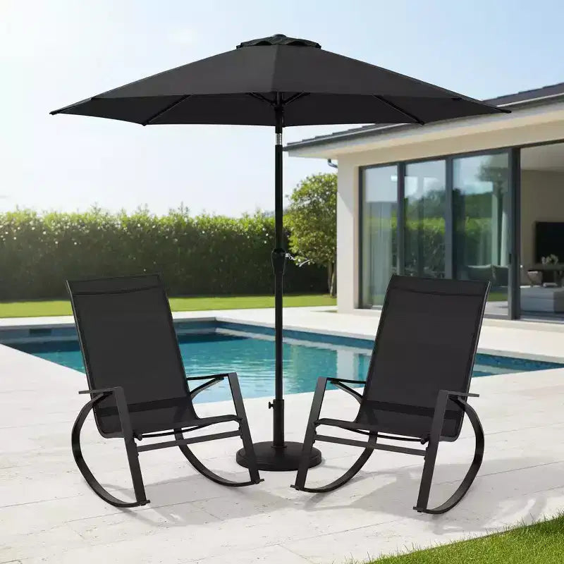 Gymax 2PC Outdoor Rocking Chairs Featuring Ergonomic Backrests and Secure Stoppers Black