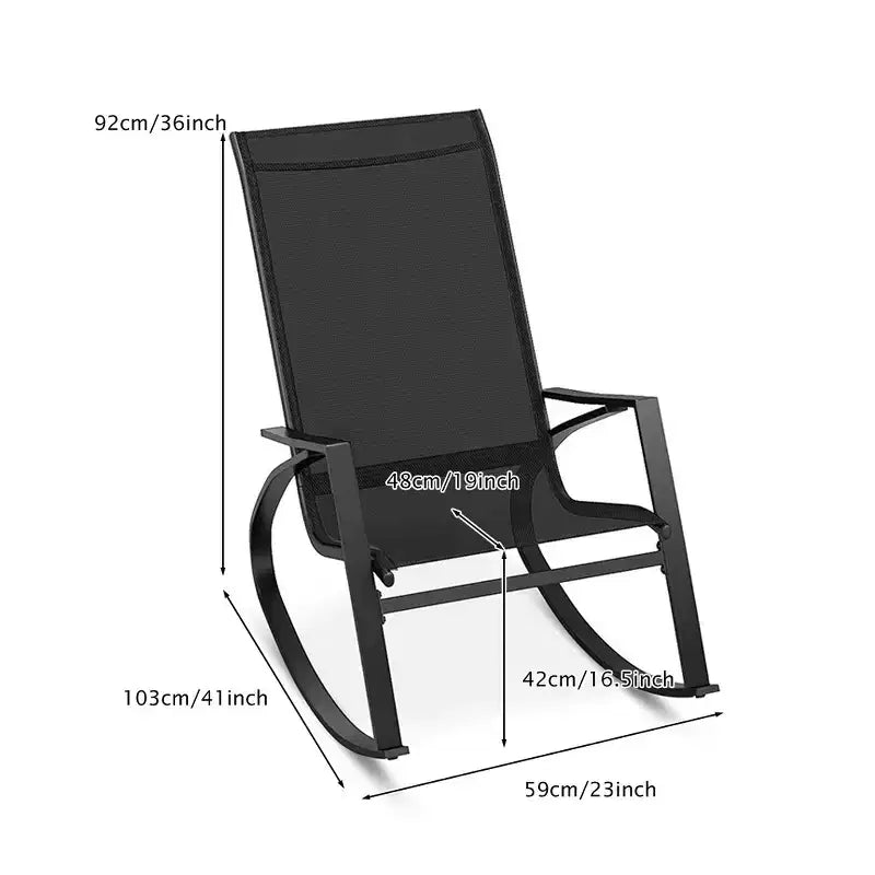 Gymax 2PC Outdoor Rocking Chairs Featuring Ergonomic Backrests and Secure Stoppers Black