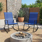 Gymax 2PC/4PC Outdoor Rocking Chairs with Ventilated Backrest and Smooth Secure Rocking Motion Navy + Black/Brown + Black/Black