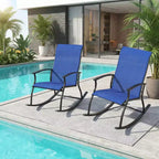 Gymax 2PC/4PC Outdoor Rocking Chairs with Ventilated Backrest and Smooth Secure Rocking Motion Navy + Black/Brown + Black/Black