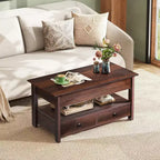 DEXYLLO Coffee Table, Lift Tabletop for Living Room & Dining Table, Lift Coffee Table with 2 Drawers, Large Storage and Open Shelf