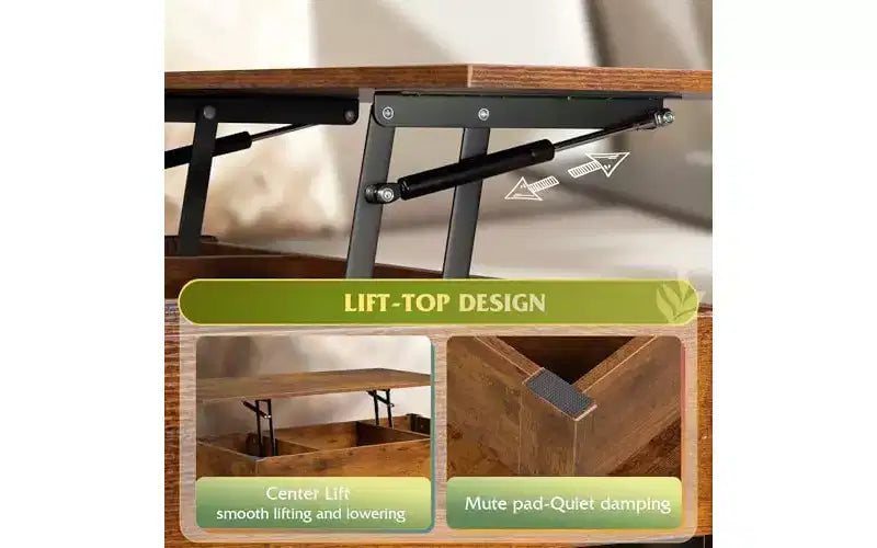 DEXYLLO Coffee Table, Lift Tabletop for Living Room & Dining Table, Lift Coffee Table with 2 Drawers, Large Storage and Open Shelf