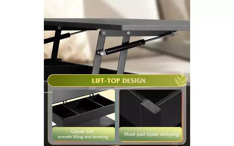 DEXYLLO Coffee Table, Lift Tabletop for Living Room & Dining Table, Lift Coffee Table with 2 Drawers, Large Storage and Open Shelf