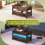 DEXYLLO Coffee Table, Lift Tabletop for Living Room & Dining Table, Lift Coffee Table with 2 Drawers, Large Storage and Open Shelf