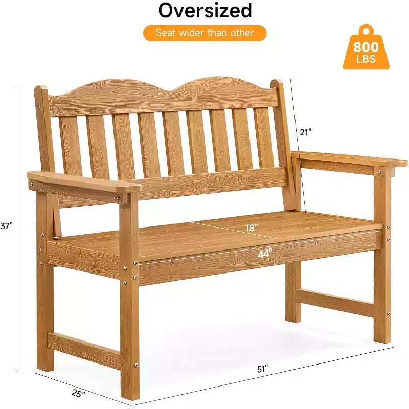 Panca da giardino, panchina da patio in poly wood per 2 persone, divanetto da patio a doghe, panca da portico per tutte le stagioni per patio, cortile e parco giardino