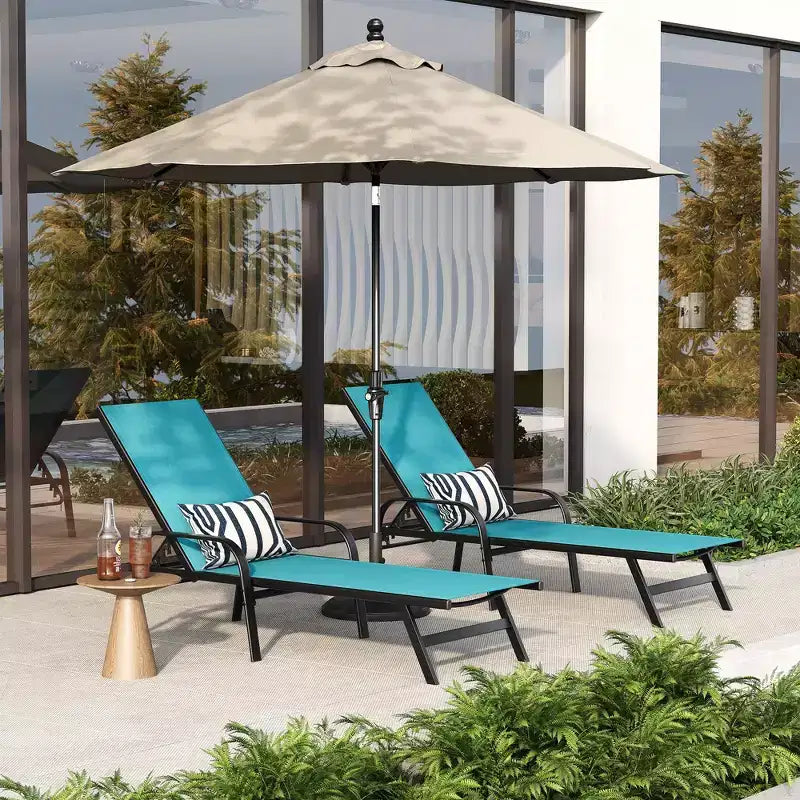 Outdoor Lounge Chair Set of 2,5-Position Reclining Patio Chaise,Breathable Textilene Fabric,Metal Frame, Patio Recliner for Garden, Balcony