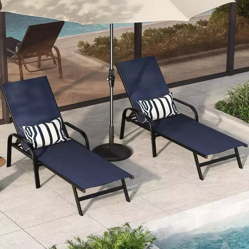 Set di 2 sedie a sdraio da esterno, lettino da giardino reclinabile in 5 posizioni, tessuto in textilene traspirante, struttura in metallo, reclinabile da patio per giardino, balcone